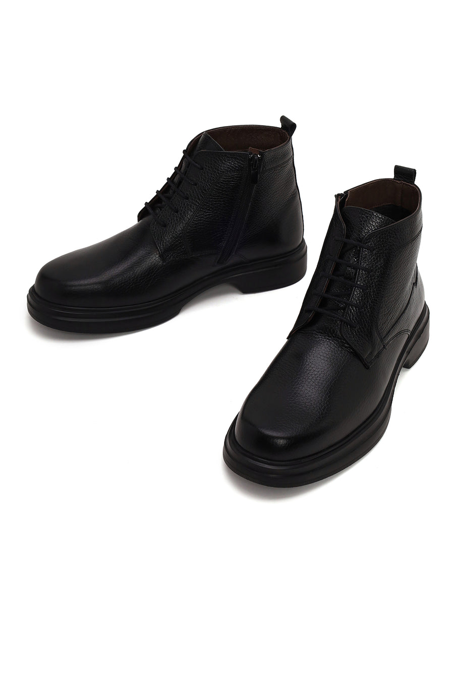 Male Black Lace-Up Zip Closure Leather Casual Boots
