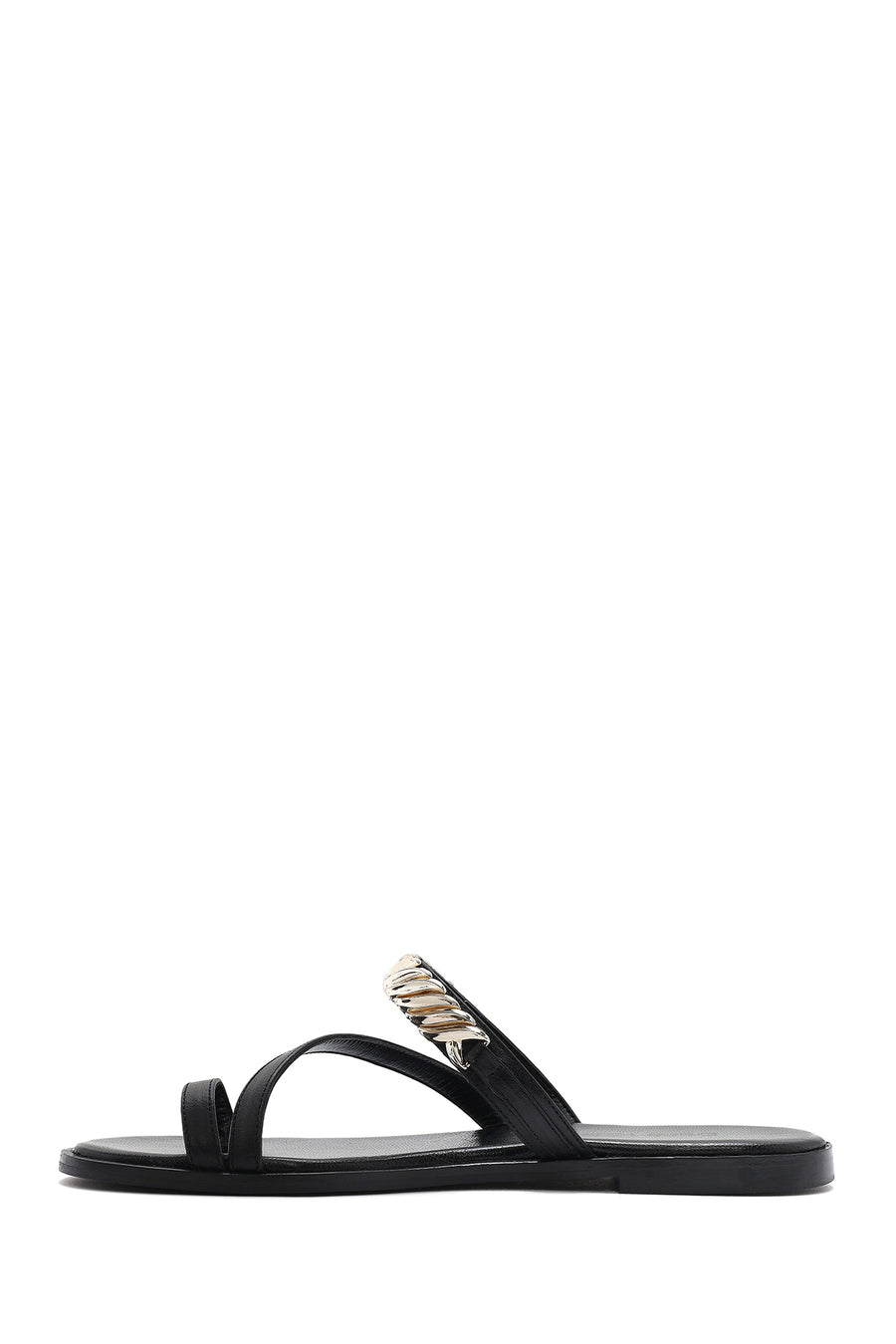 Women's Black Stoned Flip-Flop Leather Slippers