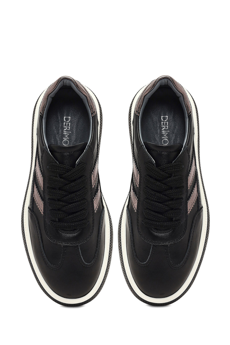 Kadın Siyah Bağcıklı Kalın Tabanlı Deri Sneaker