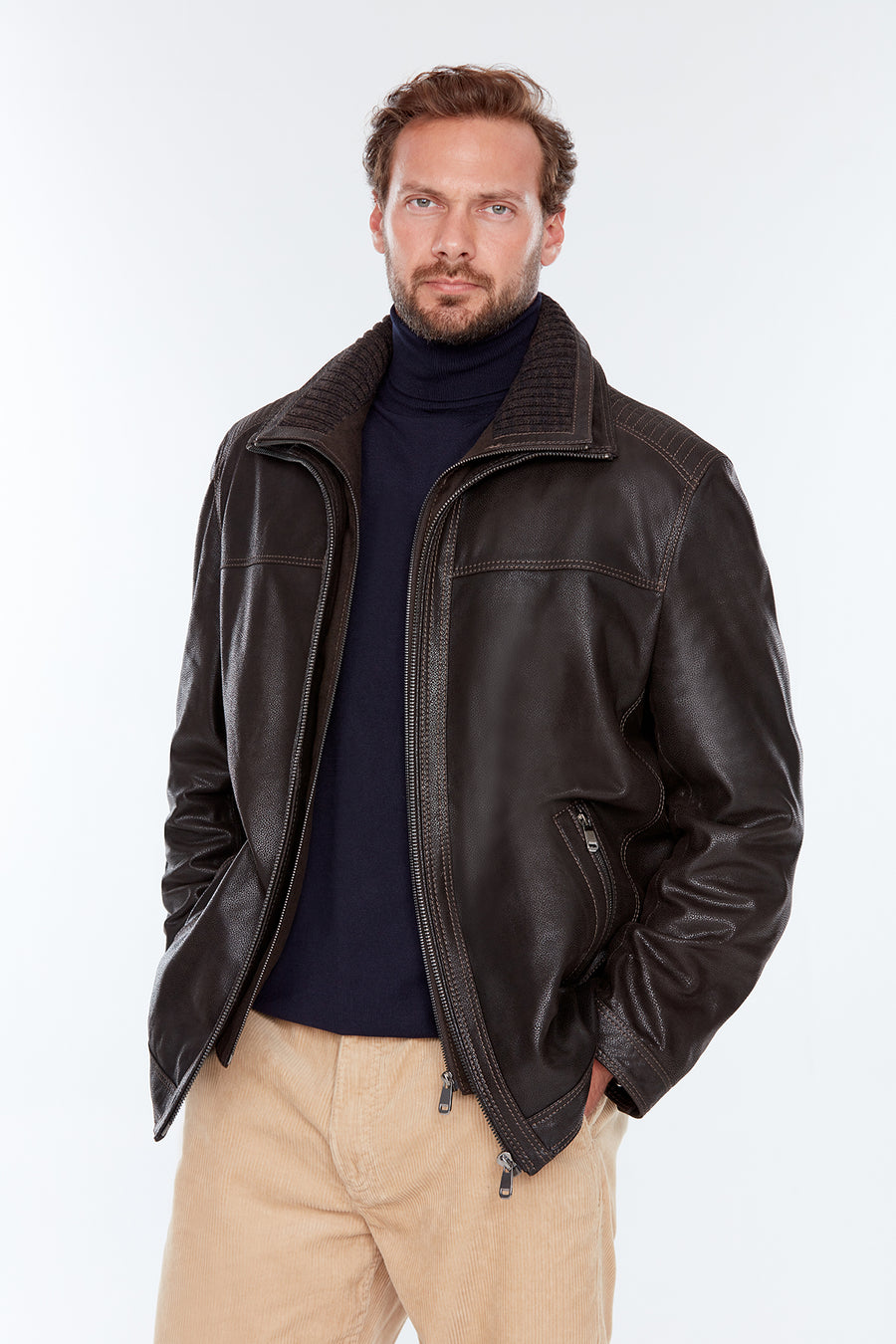 Roberto (Plus) Men's Brown Leather Jacket