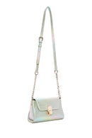 Women's Blue Metallic Patent Leather Mini Crossbody Bag | Derimod