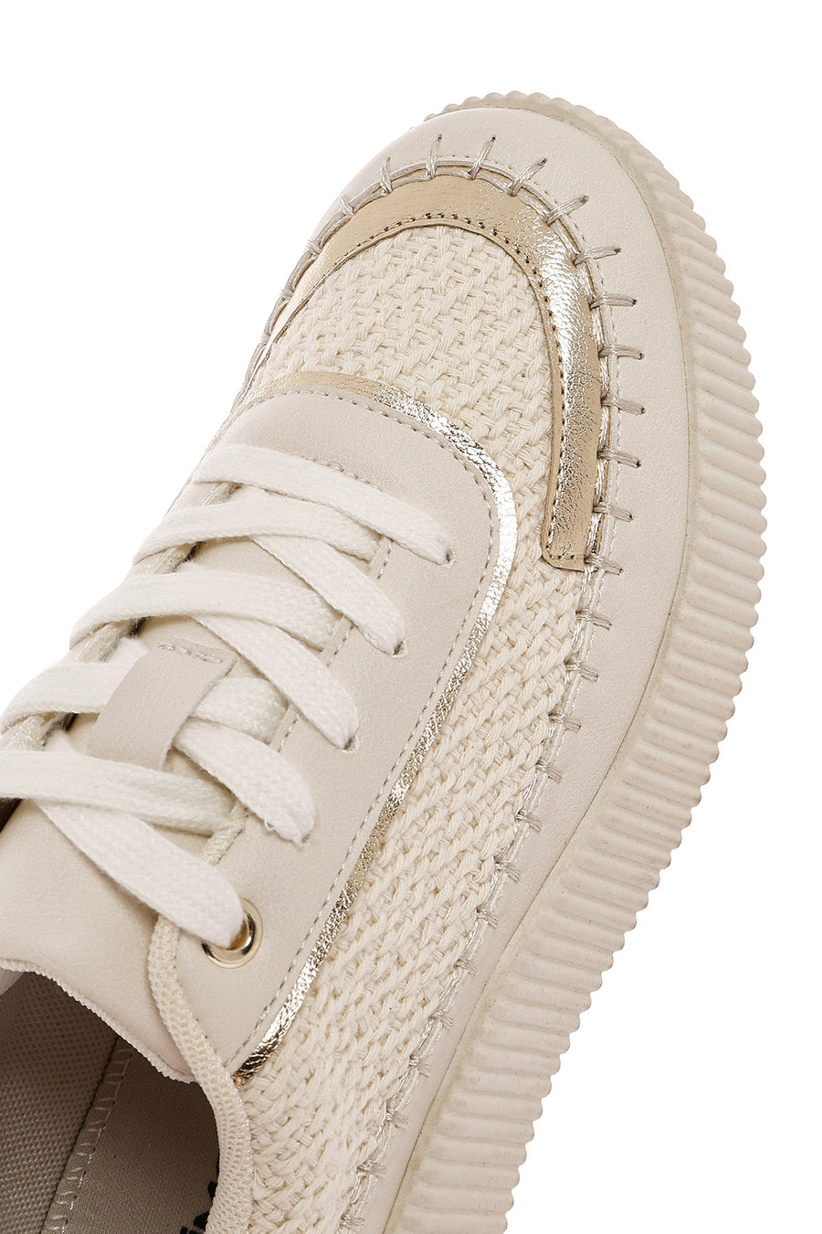 Women's Beige Lace-Up Thick-Sole Knitted Sneakers