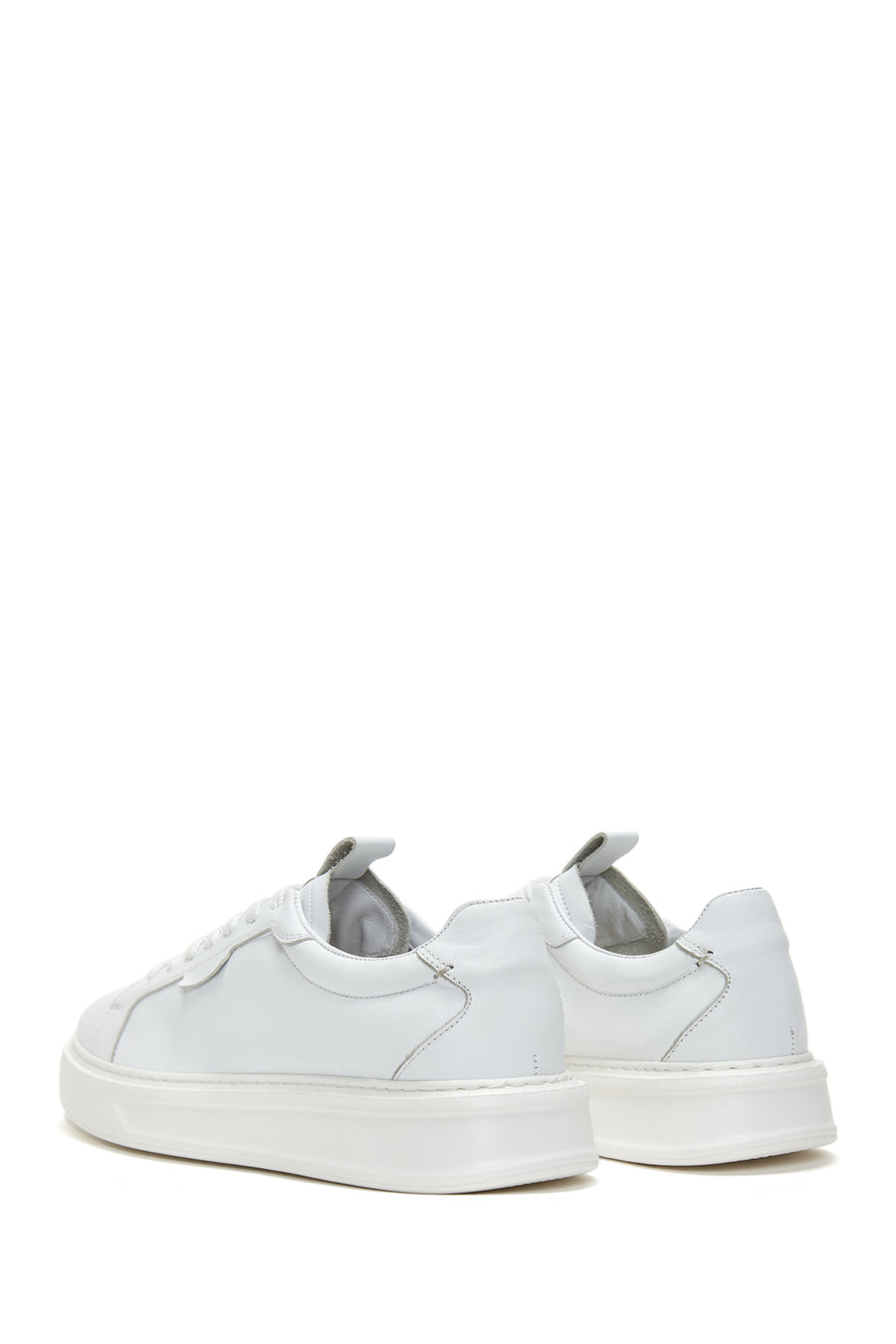 Erkek Beyaz Deri Kalın Tabanlı Sneaker