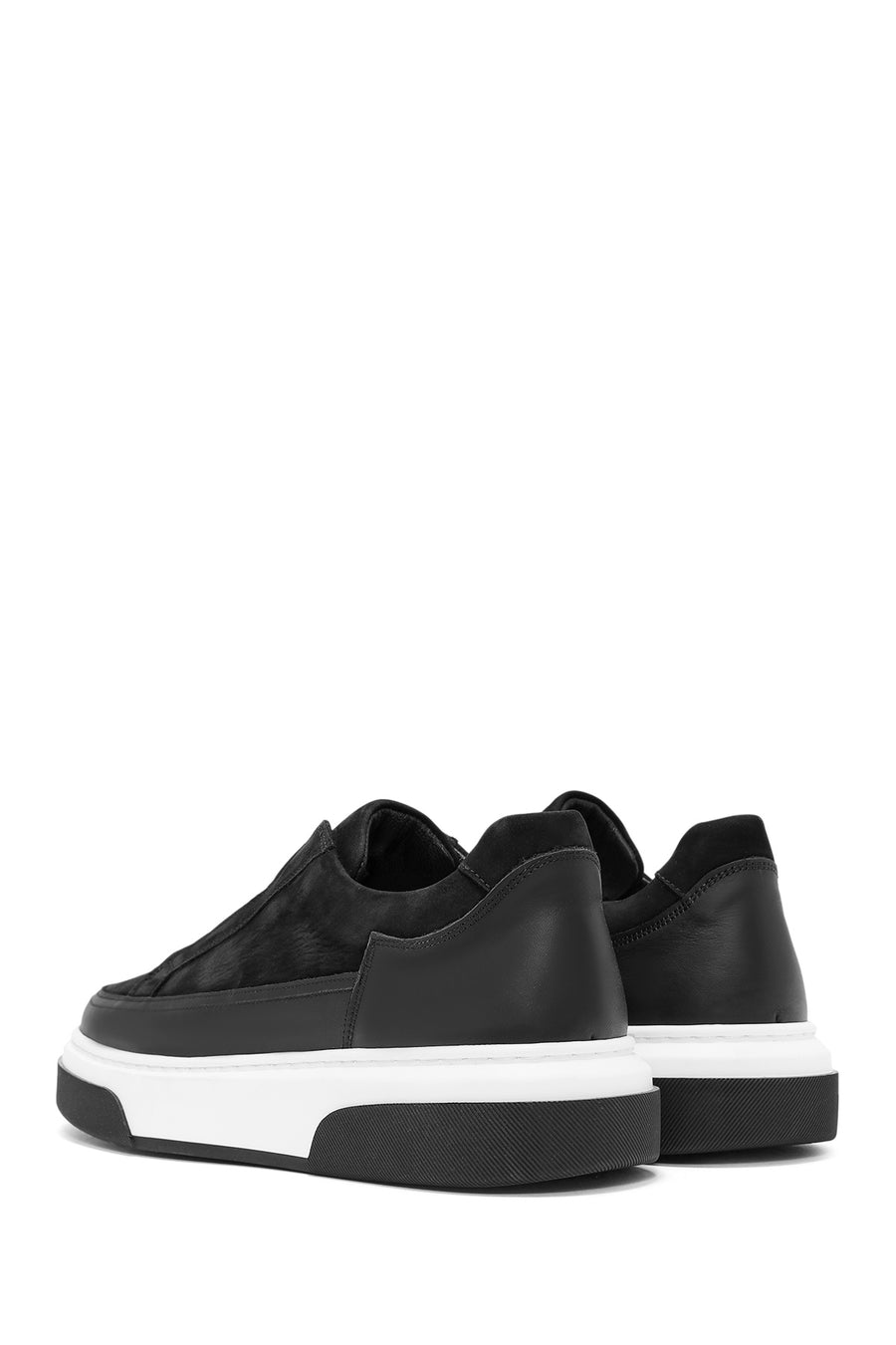 Erkek Siyah Süet Kalın Tabanlı Deri Sneaker
