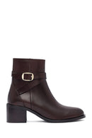 Woman Brown Zip Closure Chunky Heeled Leather Boots | Derimod