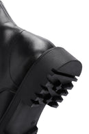 Women's Black Lace-Up Zipper Detailed Leather Combat Boots | Derimod