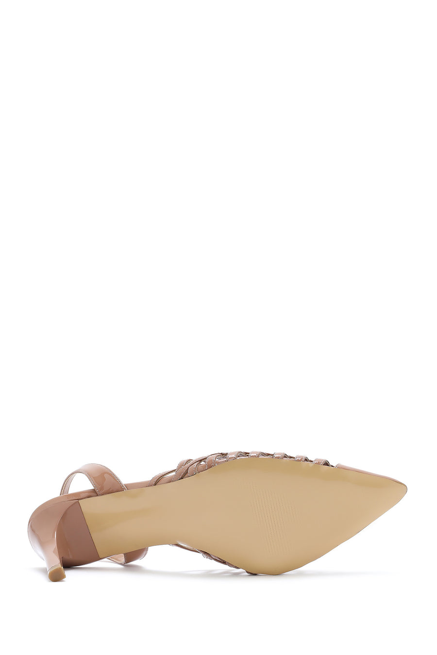 Women's Beige Slingback Patent Leather Thin Heeled Shoes
