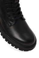 Male Black Lace-up Zip Closure Leather Boots | Derimod