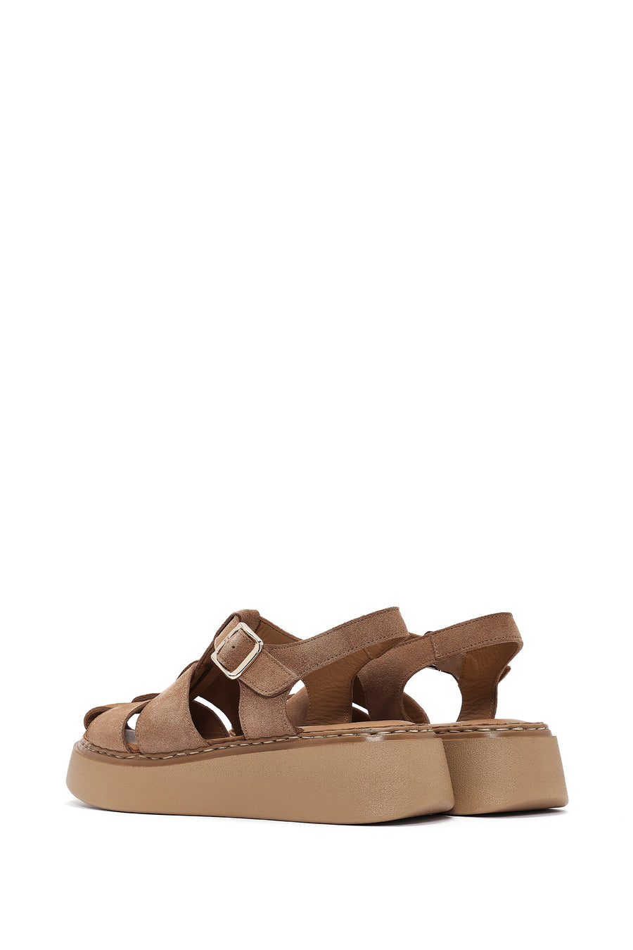 Women's Dark Powder Pink Ankle Buckle Chunky Sole Suede Leather Comfort Sandals
