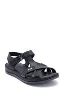 Women's Black Leather Casual Flat Sandals | Derimod