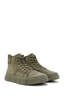 Men's Khaki Zippered Nubuck High Top Sneakers | Derimod