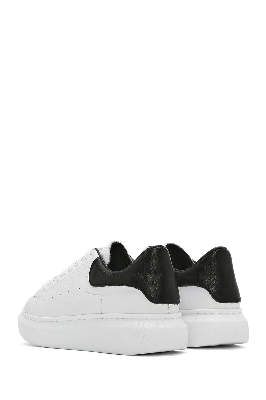 Men's White Lace-up Thick-Sole Leather Sneaker