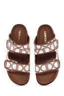 Women's Brown Banded Leather Slippers | Derimod