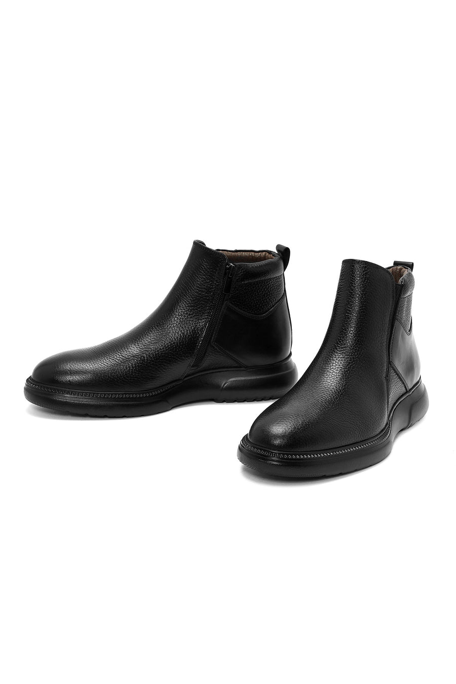 Men's Black Zippered Leather Casual Boots