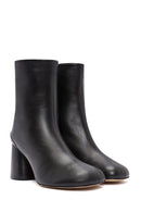 Women's Black Zippered Thick Heeled Leather Boots | Derimod