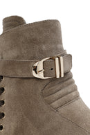 Women's Mink Zipper Suede Leather Combat Boots | Derimod