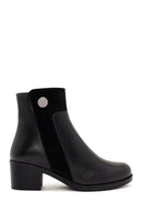 Women's Black Zippered Thick Heeled Leather Boots | Derimod