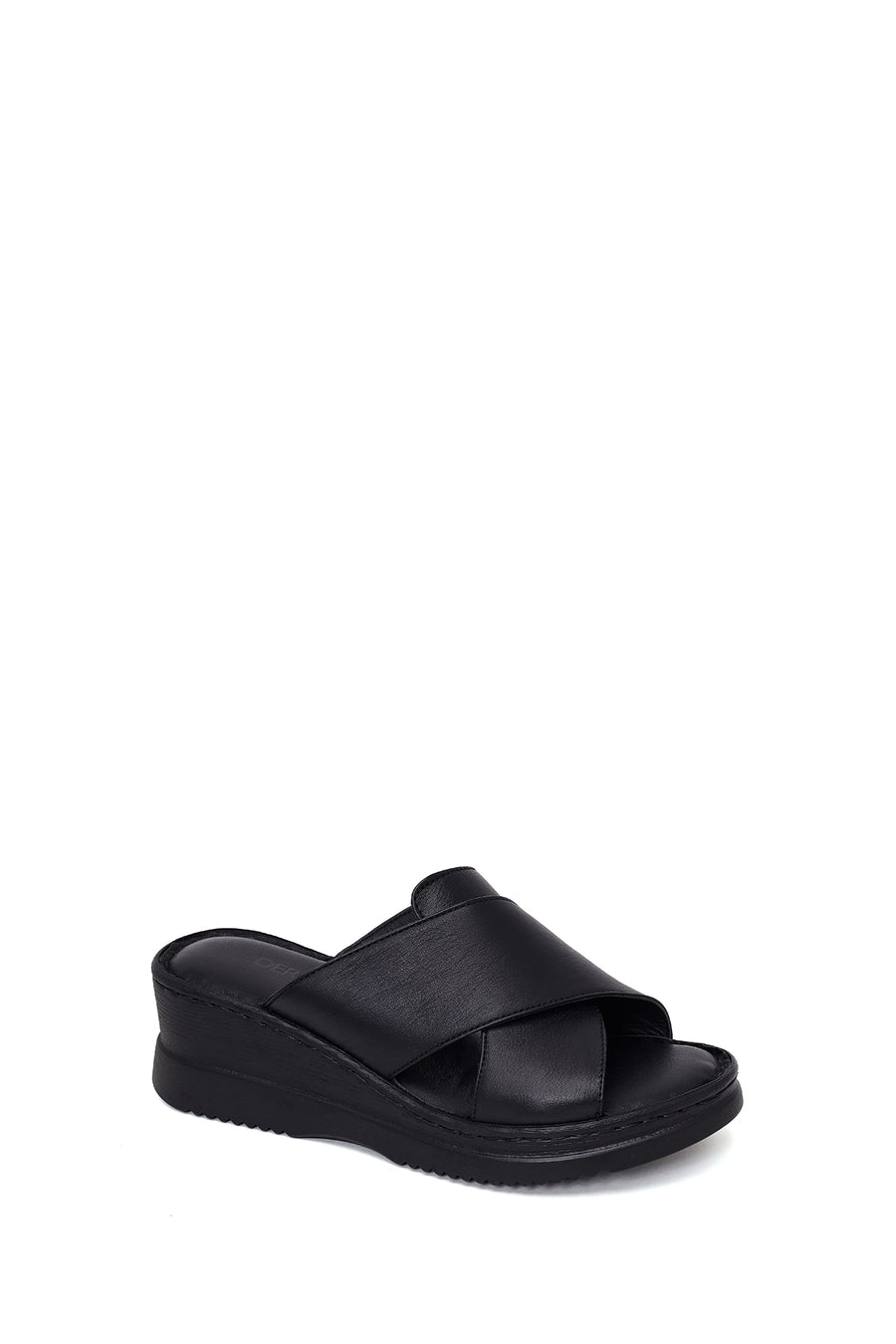 Women's Black Thick Soled Leather Comfort Slippers