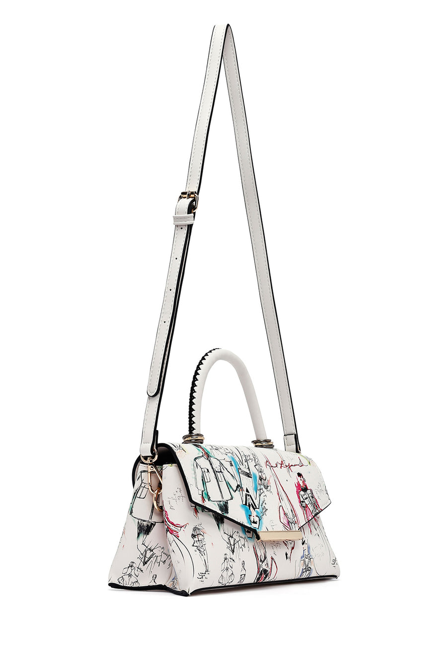 Woman Cream Long Strap Printed Handbag