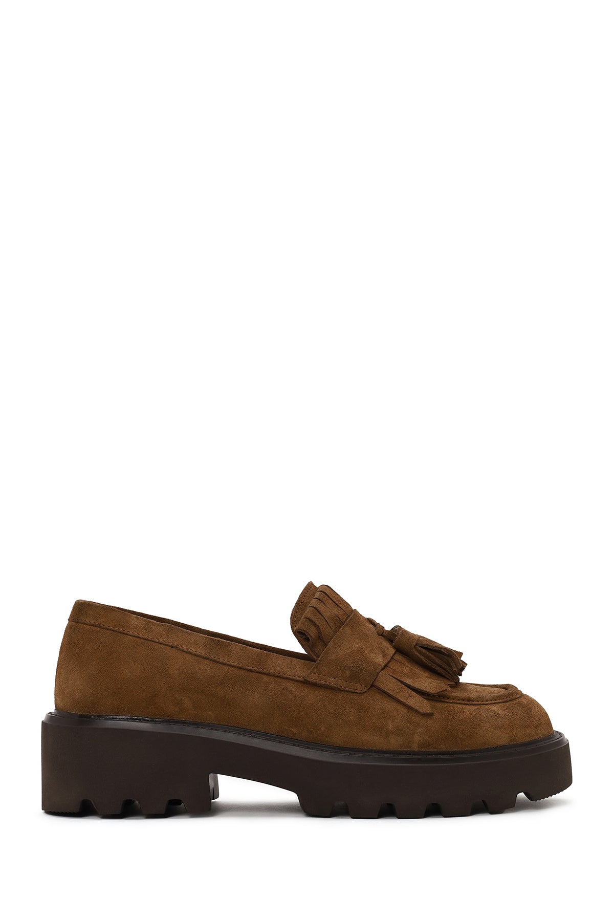 Kadın Camel Kalın Tabanlı Püsküllü Süet Deri Loafer AF450014DS | Derimod