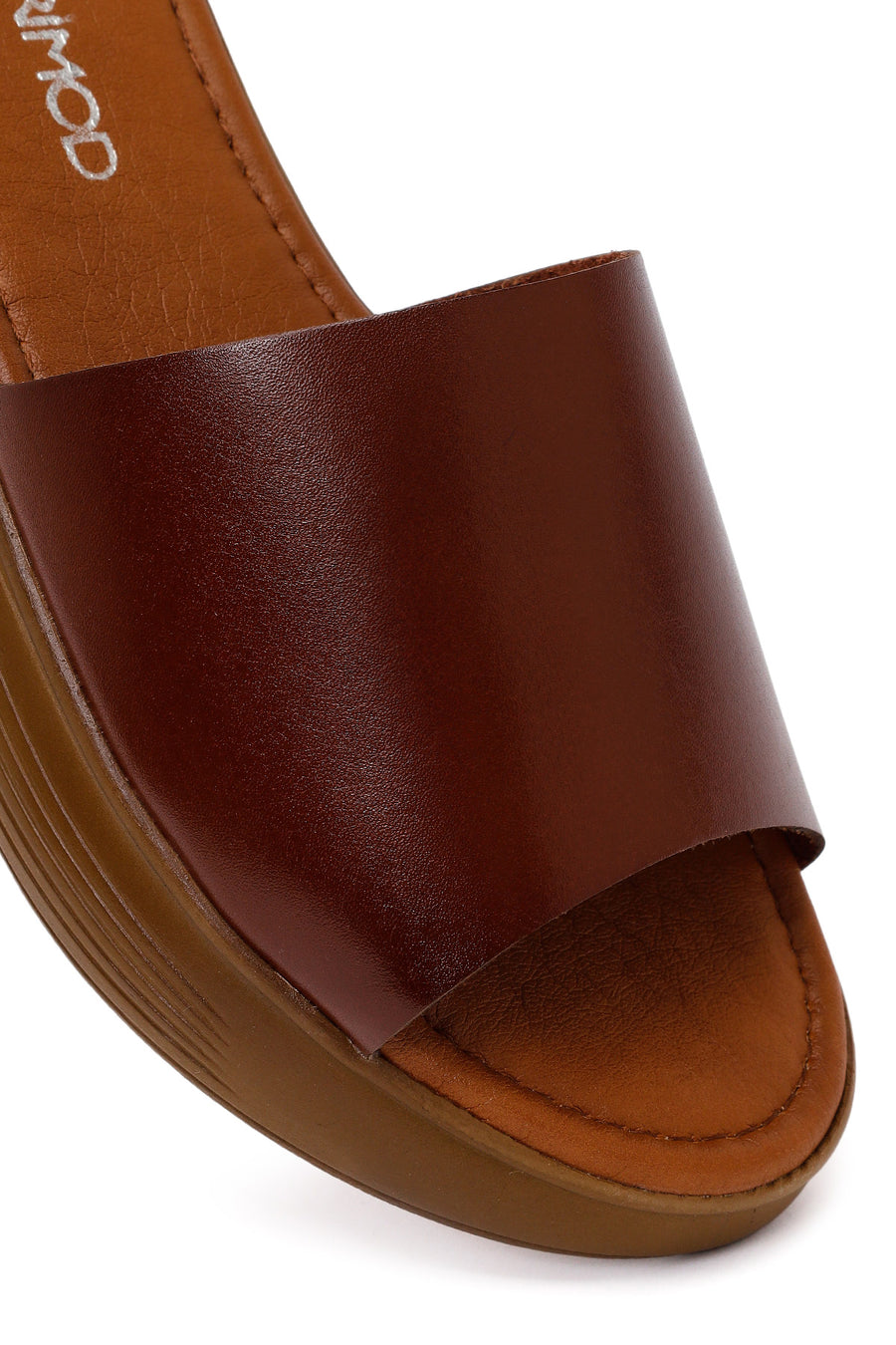 Women's Brown Thick Soled Leather Slippers