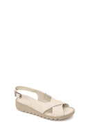 Woman Cream Buckled Comfort Leather Sandal | Derimod