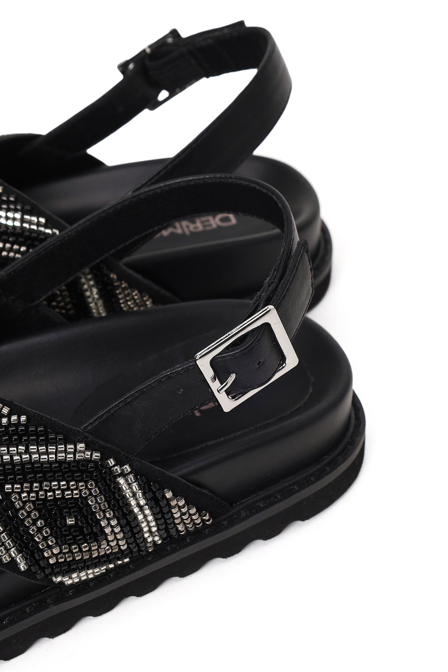 Woman Black Ankle-Buckle Embellished Sandals