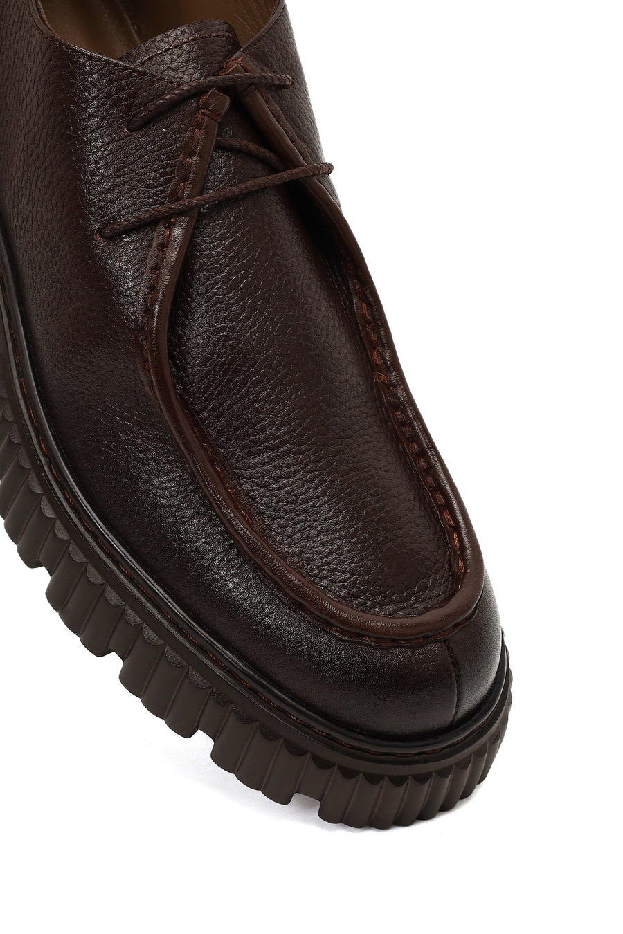Male Brown Lace-Up Thick-Soled Leather Casual Shoe