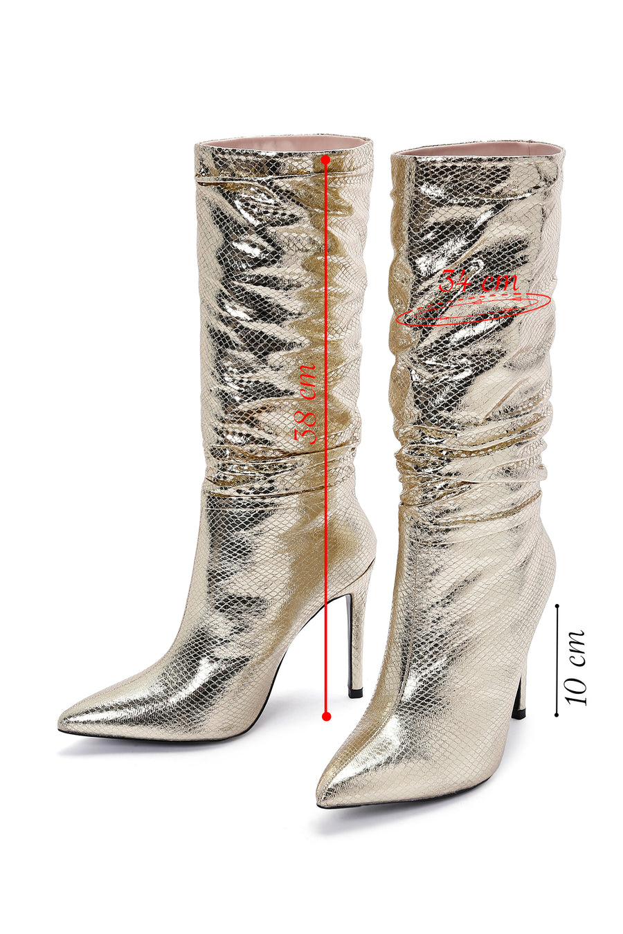 Women's Gold Thin Heeled Boots