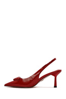 Women's Red Open Back Thin High Heel Leather Shoes | Derimod
