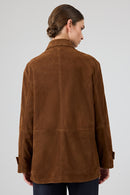 Petra Women's Brown Shirt Collar Oversize Suede Leather Jacket | Derimod