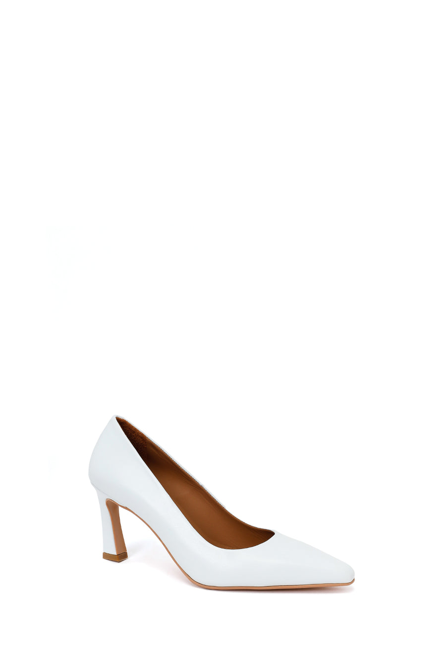 Woman White Thick-Heeled Leather Stiletto
