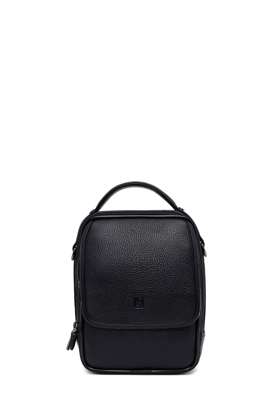 Male Black Long Strap Leather Mini Handbag