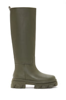 Kadın Haki Deri Kalın Tabanlı Çizme | Derimod