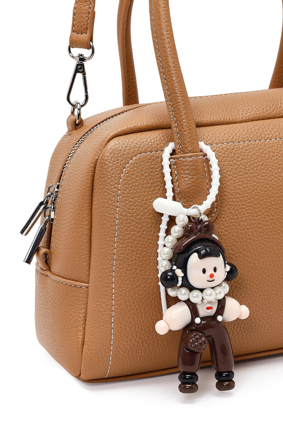 Women's Tan Long Strap Charm Handbag