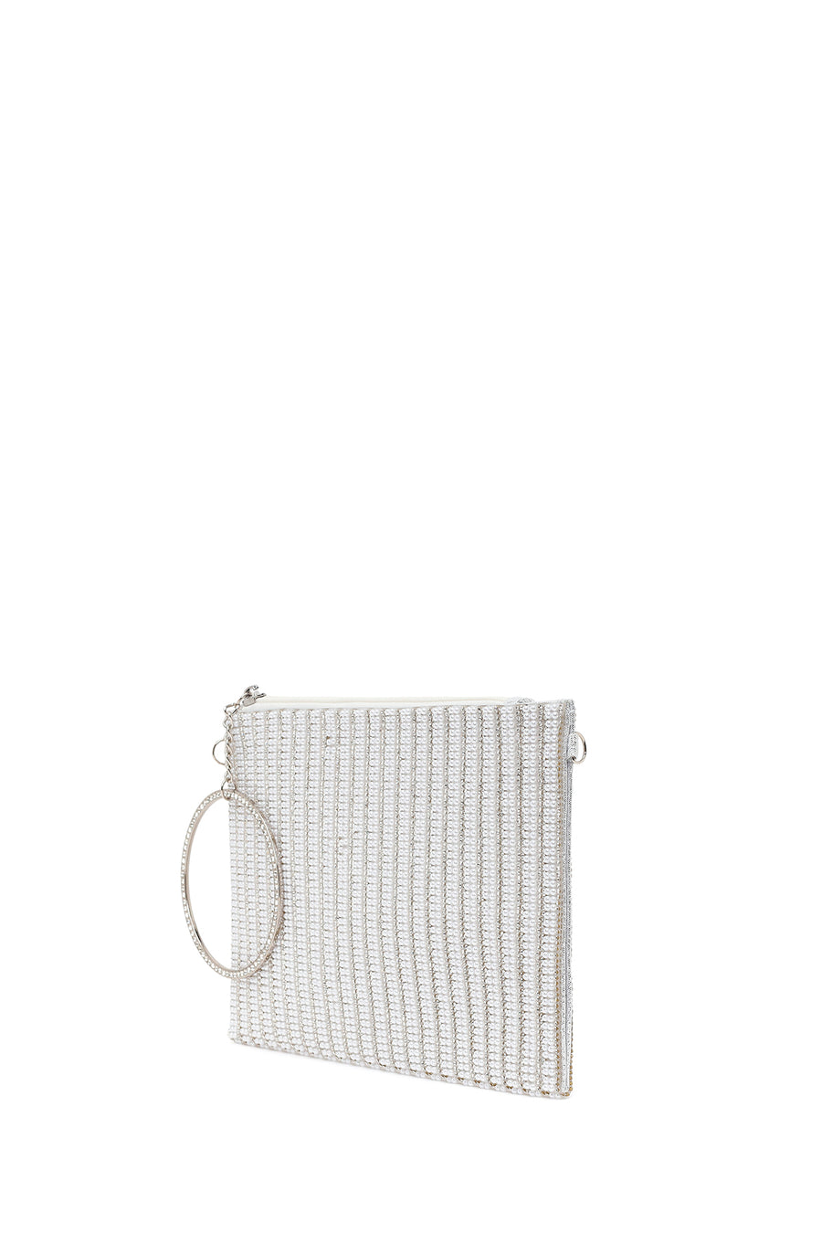 Woman Silver Chain-Strap Stone-Embellished Evening Bag