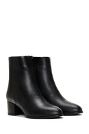 Women's Black Leather Zippered Classic Heeled Boots | Derimod