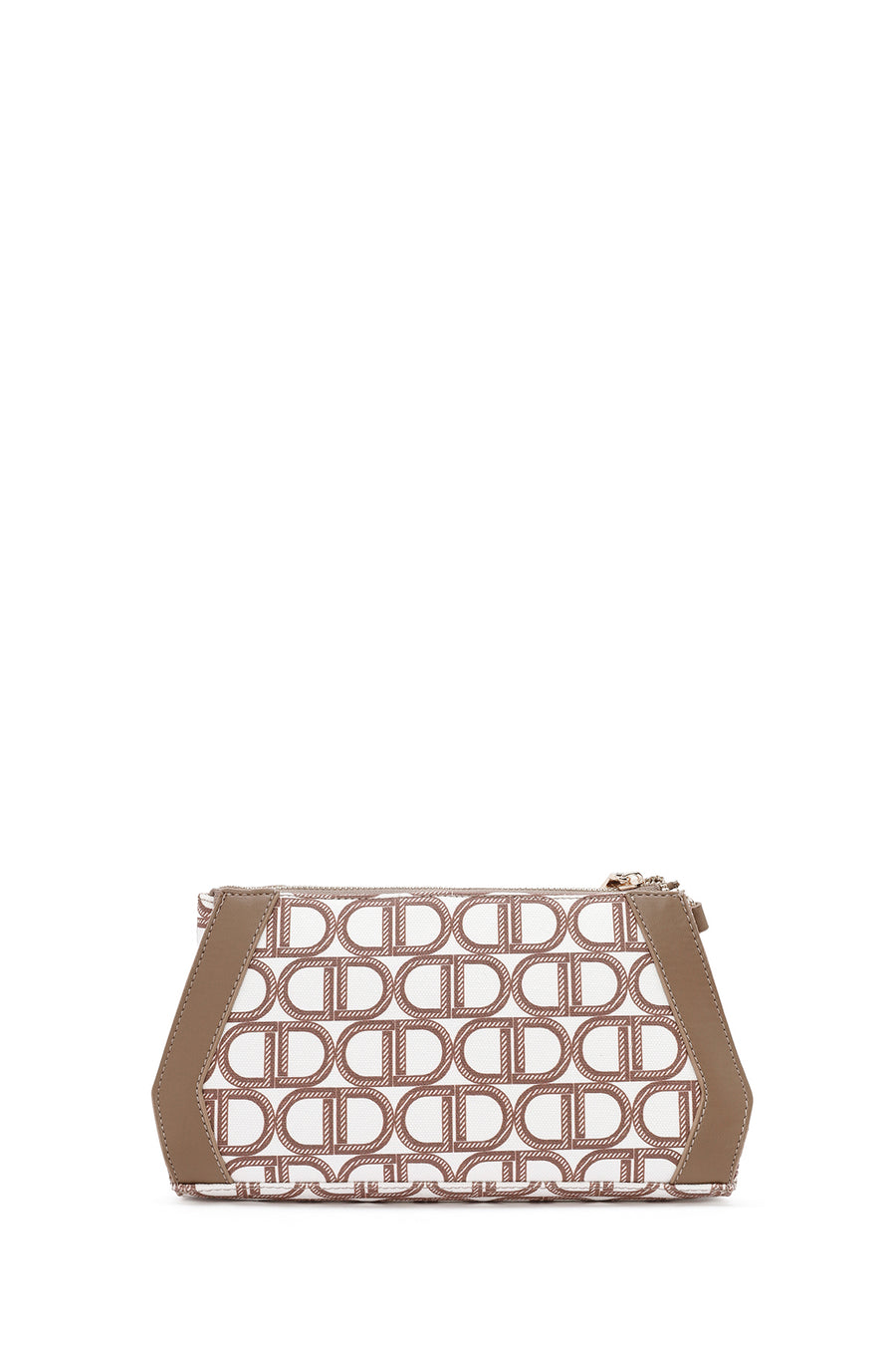 Women's Beige Long Strap Fabric Monogram Patterned Clutch Bag