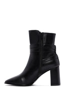 Women's Black Leather Heeled Boots | Derimod