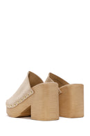 Women's Beige Thick Heeled Suede Leather Slippers | Derimod