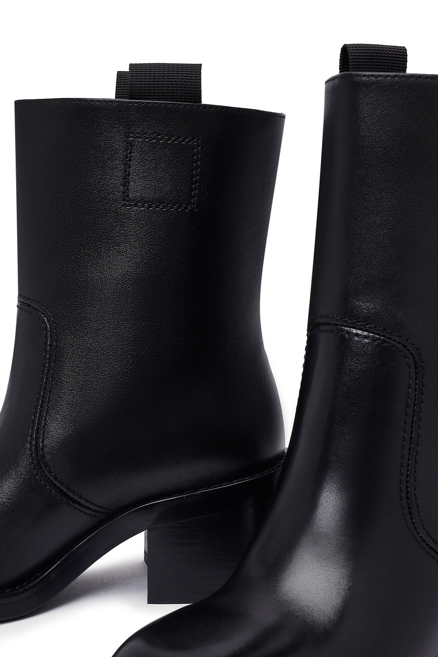 Women's Black Short Thick Heel Leather Boots
