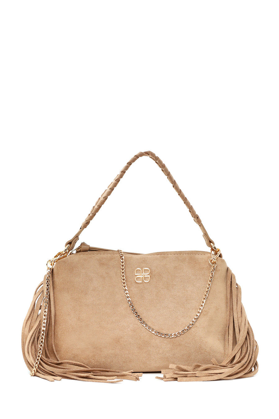 Woman Beige Suede Shoulder Bag with Long Chain Strap and Tassel 26PBD291810 | Derimod