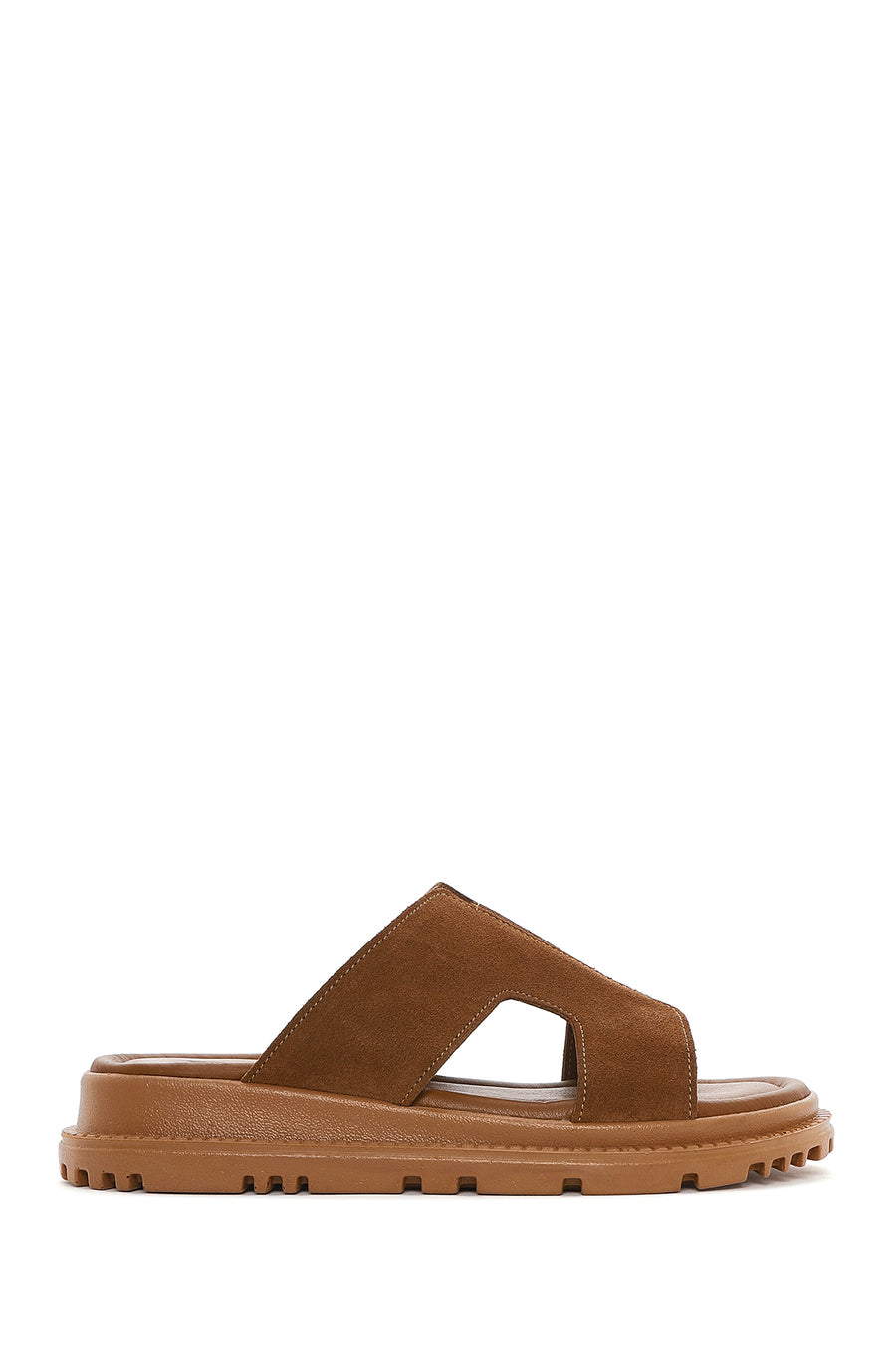 Women's Brown Thick Soled Suede Leather Slippers 26SFD300218 | Derimod