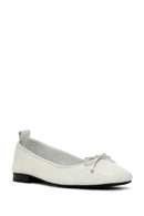 Women's White Leather Ballerinas with Buckle Detail | Derimod