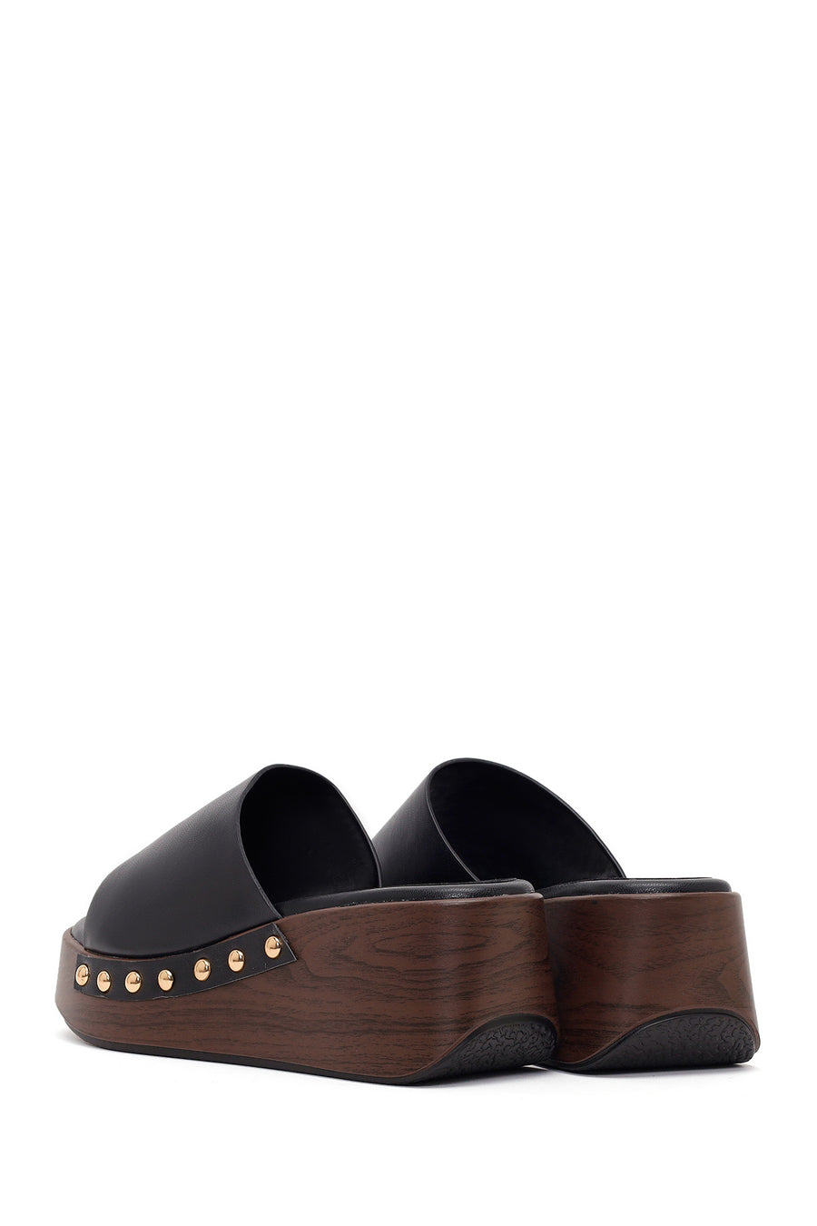 Women's Black Wedge Heeled Slippers