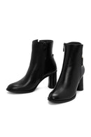 Women's Black Accessory Detailed Zippered Thick Heeled Boots | Derimod