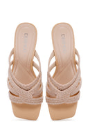 Women's Beige Stone Thin Heeled Slippers | Derimod