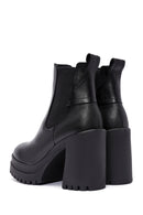 Women's Black Thick Heeled Leather Chelsea Boots | Derimod