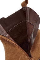 Women's Brown Zippered Thick Heel Suede Leather Boots | Derimod