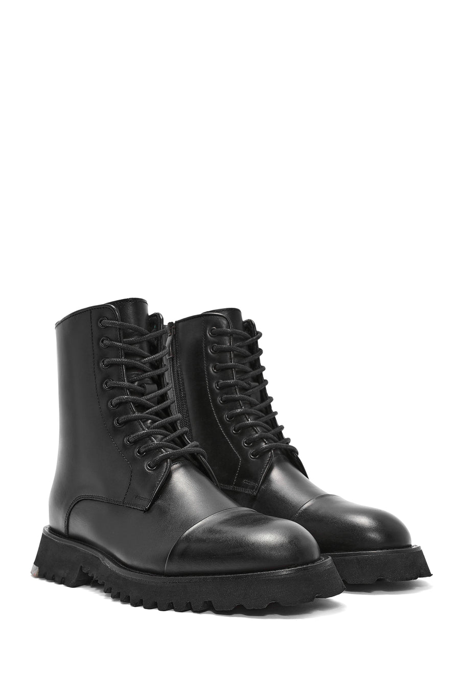 Men's Black Zippered Leather Combat Boots
